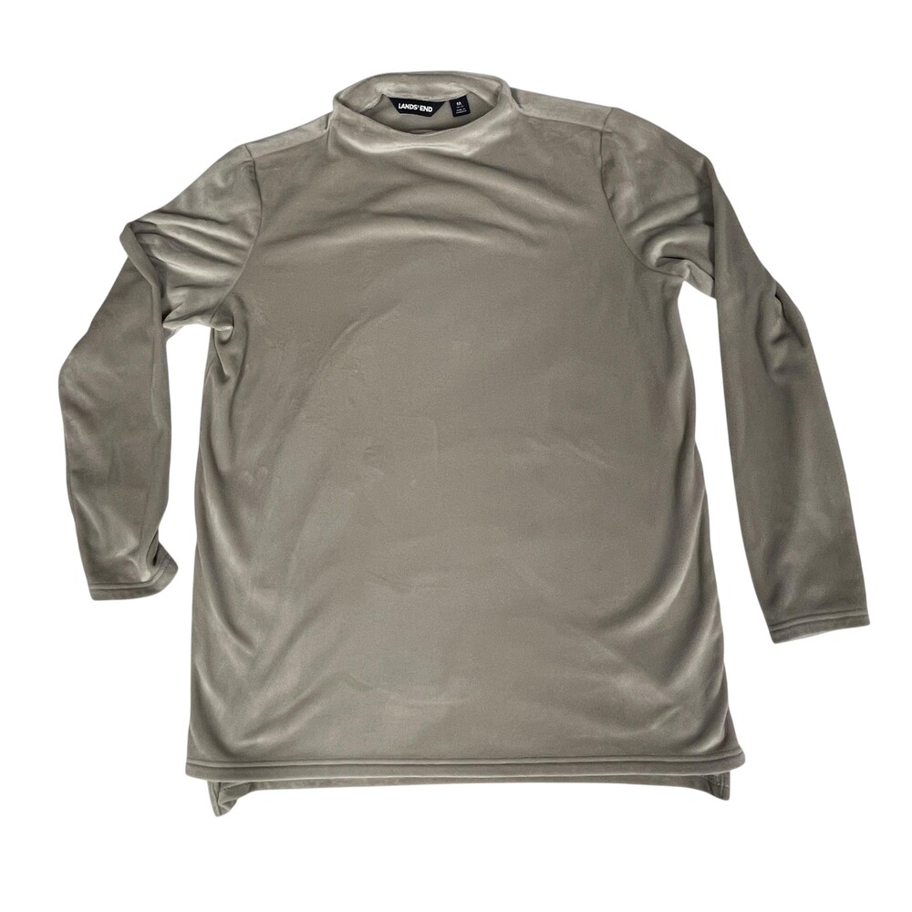 Lands' End Pajama Top Unisex Kids 10-12 Beige Fleece Soft Long Sleeve Shirt
